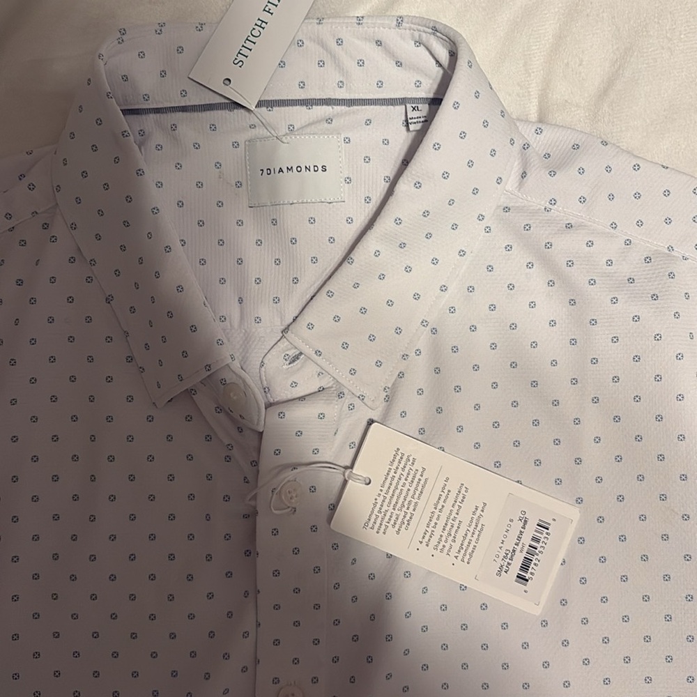 NWT 🔹7 Diamonds Men's White Short Sleeve Button-Down Shirt🔹 - Picture 7 of 9